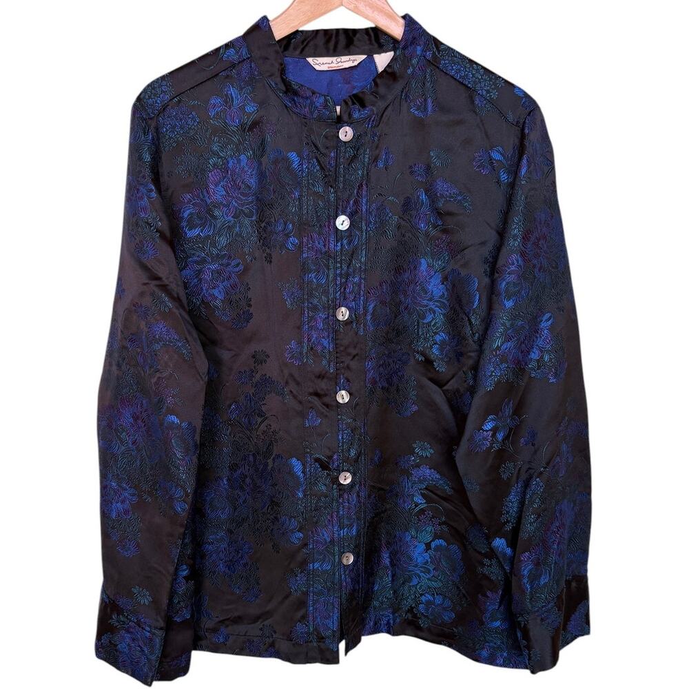 French Laundry Woman Asian Inspired Satin Floral Brocade Jacket size 1X